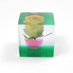 レジン・フラワーキューブ・バラ-黄fc007