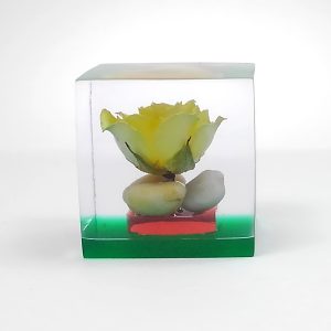 レジン・フラワーキューブ・バラ-黄fc011
