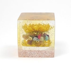 レジン・フラワーキューブ・ガーベラ-黄fc014