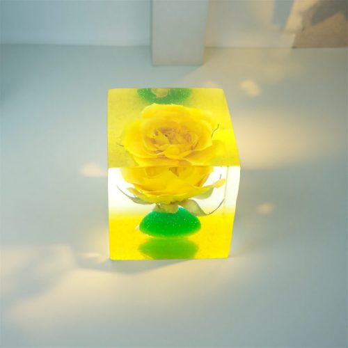 レジン・フラワーキューブ・バラ-黄fc018