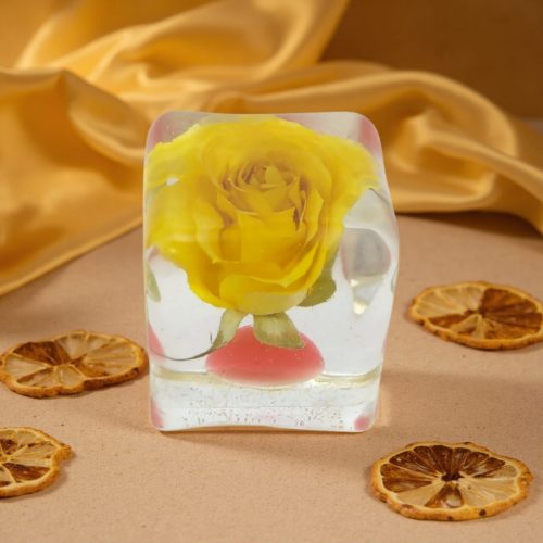 レジン・フラワーキューブ・バラ-黄fc019