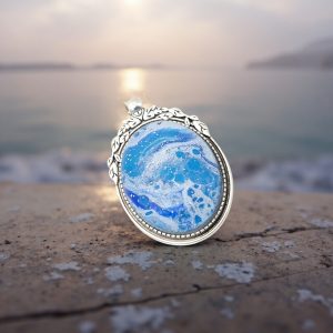ポーリングアートアクセサリー・ペンダント楕円形・オーシャンpaa-oc003